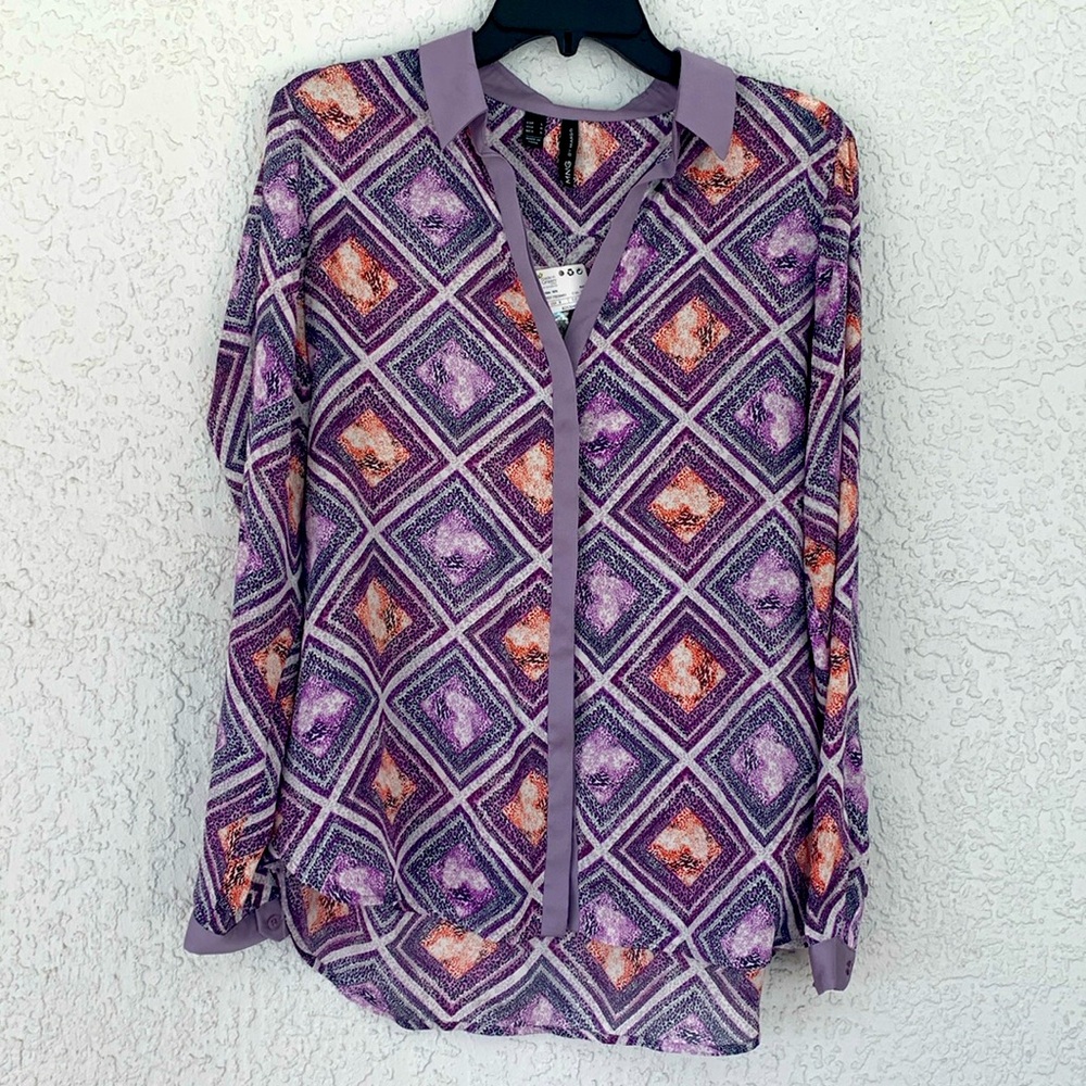 MNG by Mango lightweight suit blouse with hidden buttons long sleeves size 8